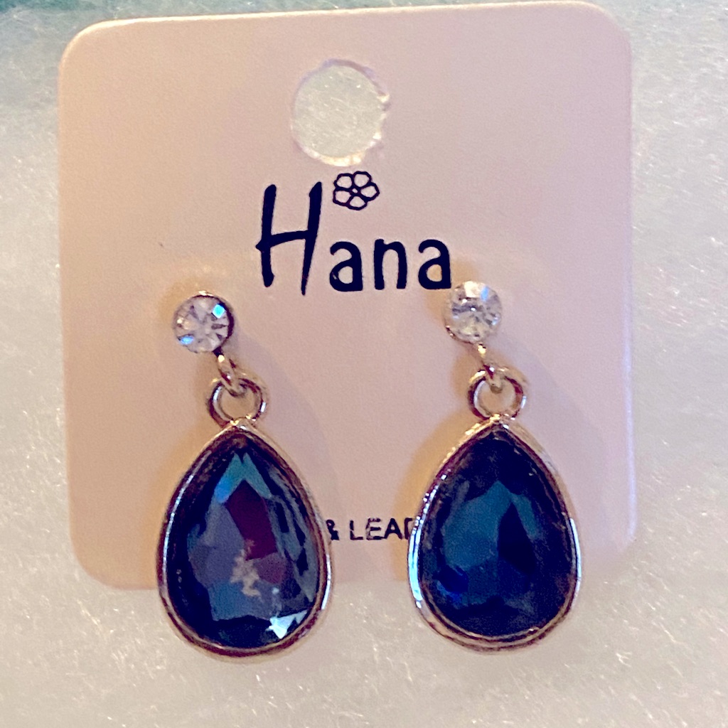 Hana Blue Tear Drop Gold Tone Steel Earrings